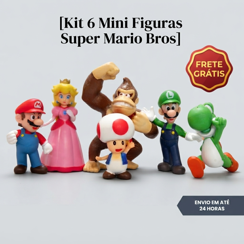 Super Mario Bros Kit 6 Mini Figuras Mario Luigi Yoshi | Shopee Brasil