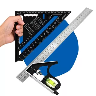 Kit Esquadro Triangular 18cm Régua 30cm Esquadro com Nível de Bolha Profissional