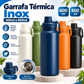 Garrafa Térmica 600ml 800ml Inox Parede Dupla Isolamento Térmico Água Café Quente Fria