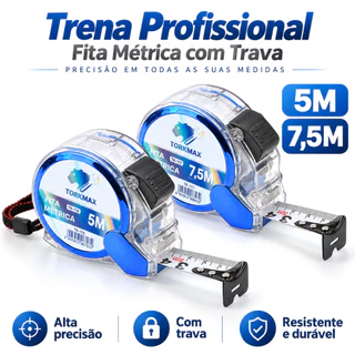 Trena 5m/7,5m Profissional Fita Métrica com TRAVA Aço Carbono Alta Precisão Resistente
