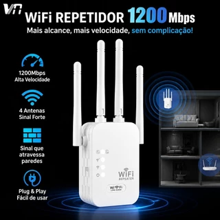 Repetidor de Sinal WiFi 1200Mbps 4 Antenas Longo Alcance Sinal Forte Atravessa Paredes Fácil Instalação