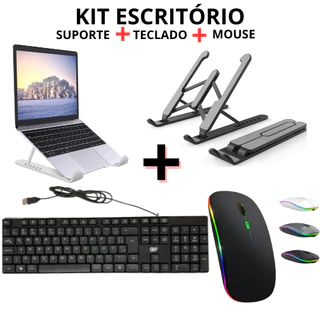 Kit Teclado Padrão + Mouse Sem Fio Bluetooth + Suporte Notebook Tablet PC iPad