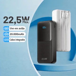 Carregador Power Bank 20000mah Portátil Display Digital 22.5W Carregamento Super Rápido Com 4 Cabos