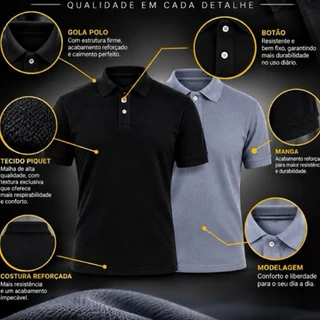Kit 2 Camisas Polo Masculina Piquet Premium Manga Curta Casual Elegante Confortável