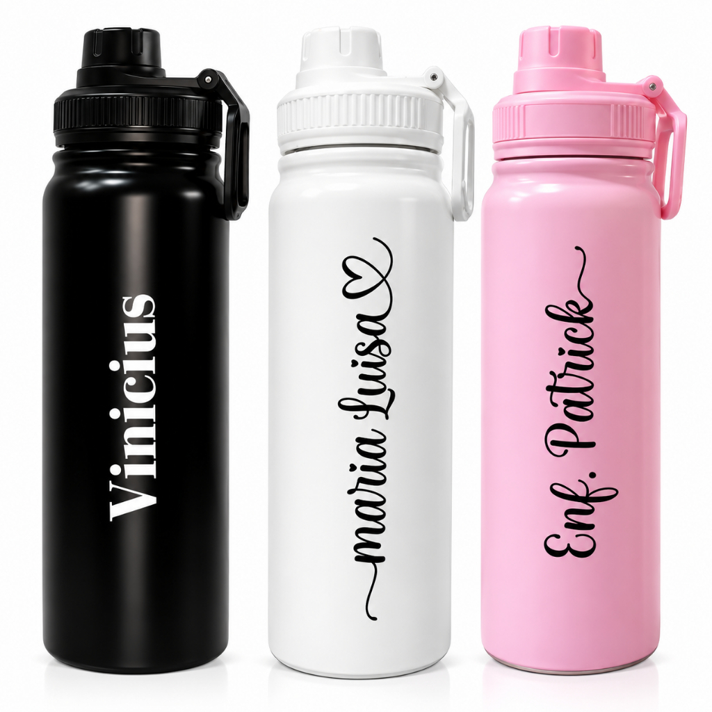Garrafa Térmica Inox 800ml Personalizada com Nome | Fonte Exclusiva | Presente - Academia - Trabalho -Escola - Faculdade