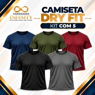 Kit 5 Camisetas DryFit Masculina Casual Treino Academia Esportes Exercícios Corrida