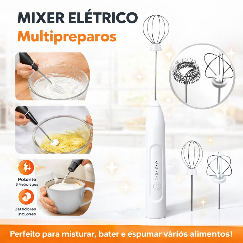 Mini Mixer Elétrico Portátil Recarregável Bivolt Branco