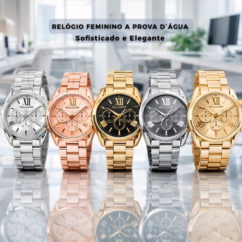 Relógio Feminino A Prova d'água Resistente Ajustável Estilo Elegância Luxo Moda Casual Pallyjane
