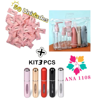 ANA 1108 Kit Viagem Frascos Reutilizáveis + Mini Perfume + Toalhas Compressas  Ideal para Viagens e Academia em Oferta na Shopee