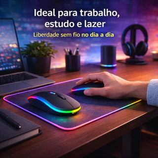 Kit 2 Mouse Sem Fio Wireless RGB Preto Silencioso Recarregavel USB Ajuste DPI Gamer Escritório