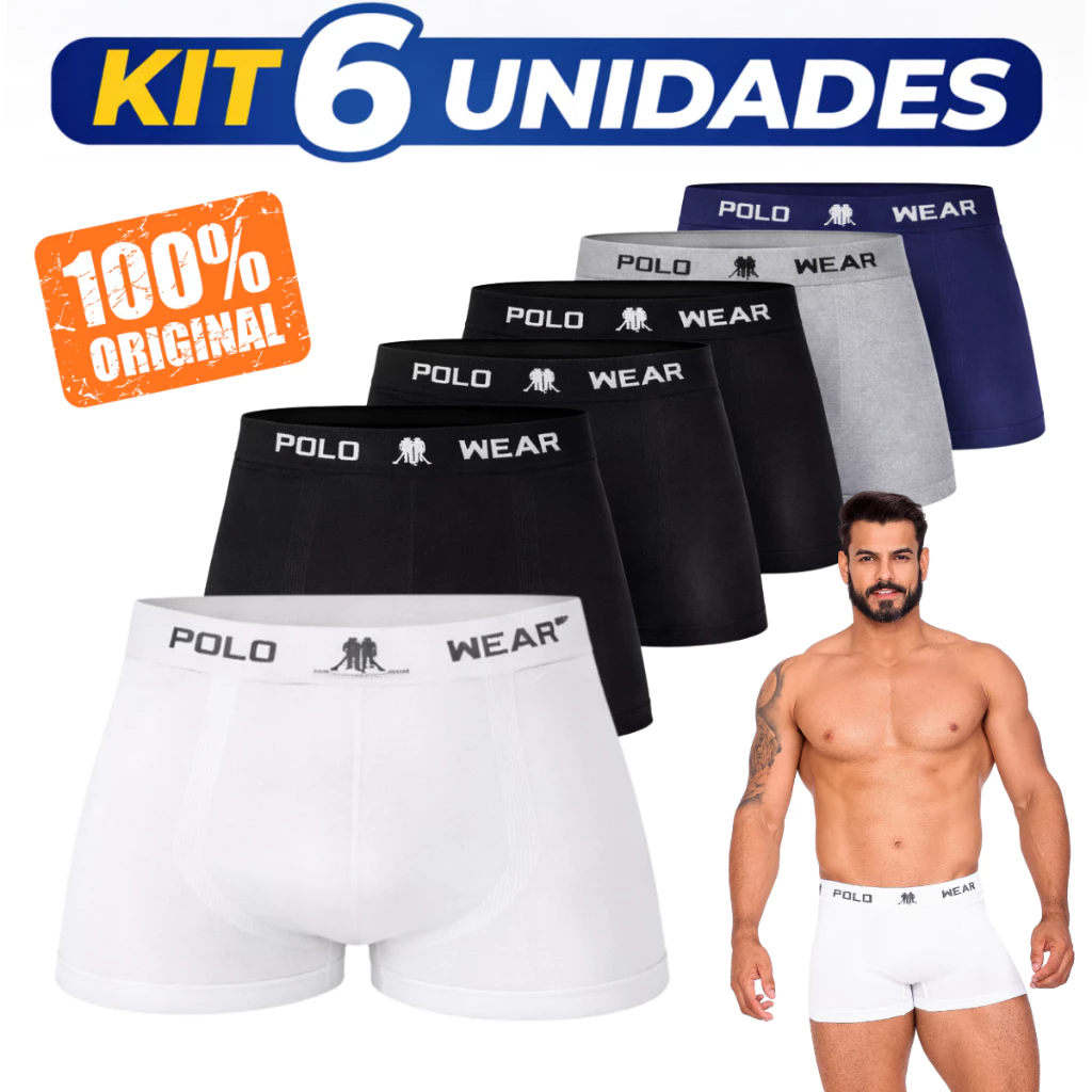 Kit 6 Cuecas Boxer Masculinas Polo Sem Costura Microfibra Premium