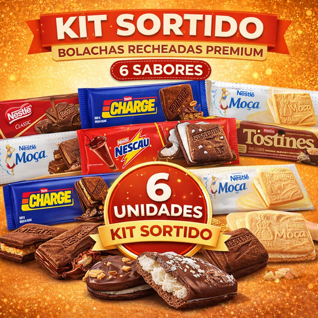 Kit Biscoito Bolacha Recheada Nestlé Sortido 6 Unidades Nescau Charge ...