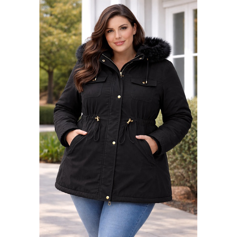 Parka de sarja forrada PLUS size | Shopee Brasil