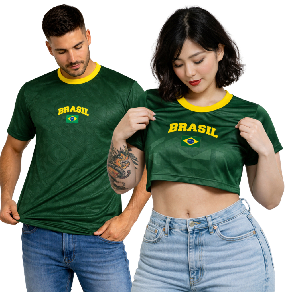 Kit Crooped Baby Look ou Regatinha Feminina do Brasil Casal Brasil e Camiseta Masculina do Brasil em Oferta na Shopee