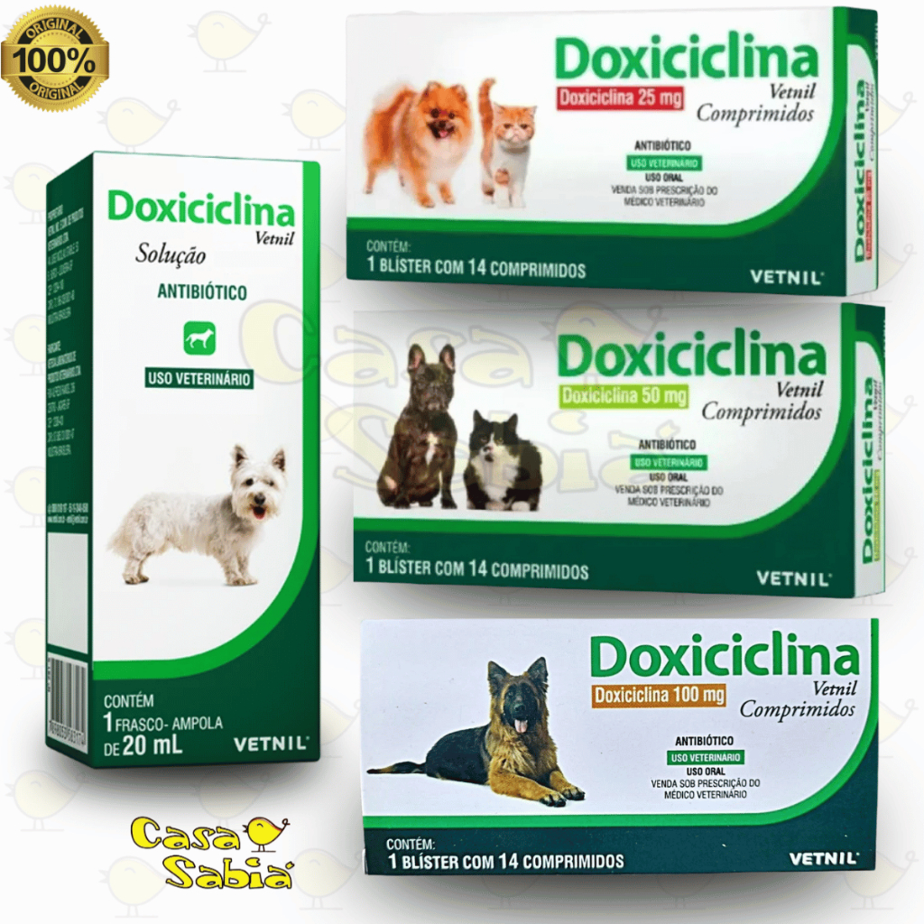 Doxiciclina Antibiótico Pet Vetnil – 25mg, 50mg, 100mg e Solução 20ml ...