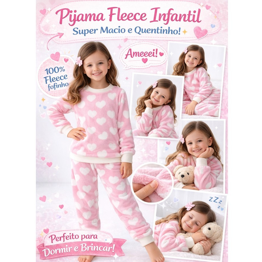 Pijama infantil Feminino soft Fleece Inverno Fechado Quentinho Menina do Tamanho 2 Ao 12 em Oferta na Shopee
