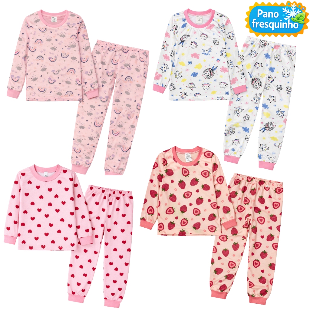 Kit 2 Conjuntos Pijama Infantil Feminino Inverno Sortido 100% Conforto e Estilo em Oferta na Shopee