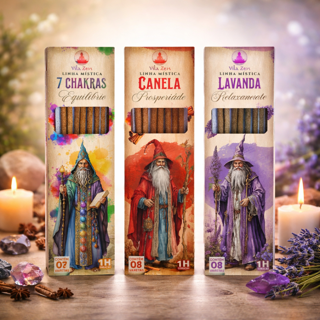 Incenso Vila Zen Sem Carvão Linha Mística dos Magos 10 Aromas