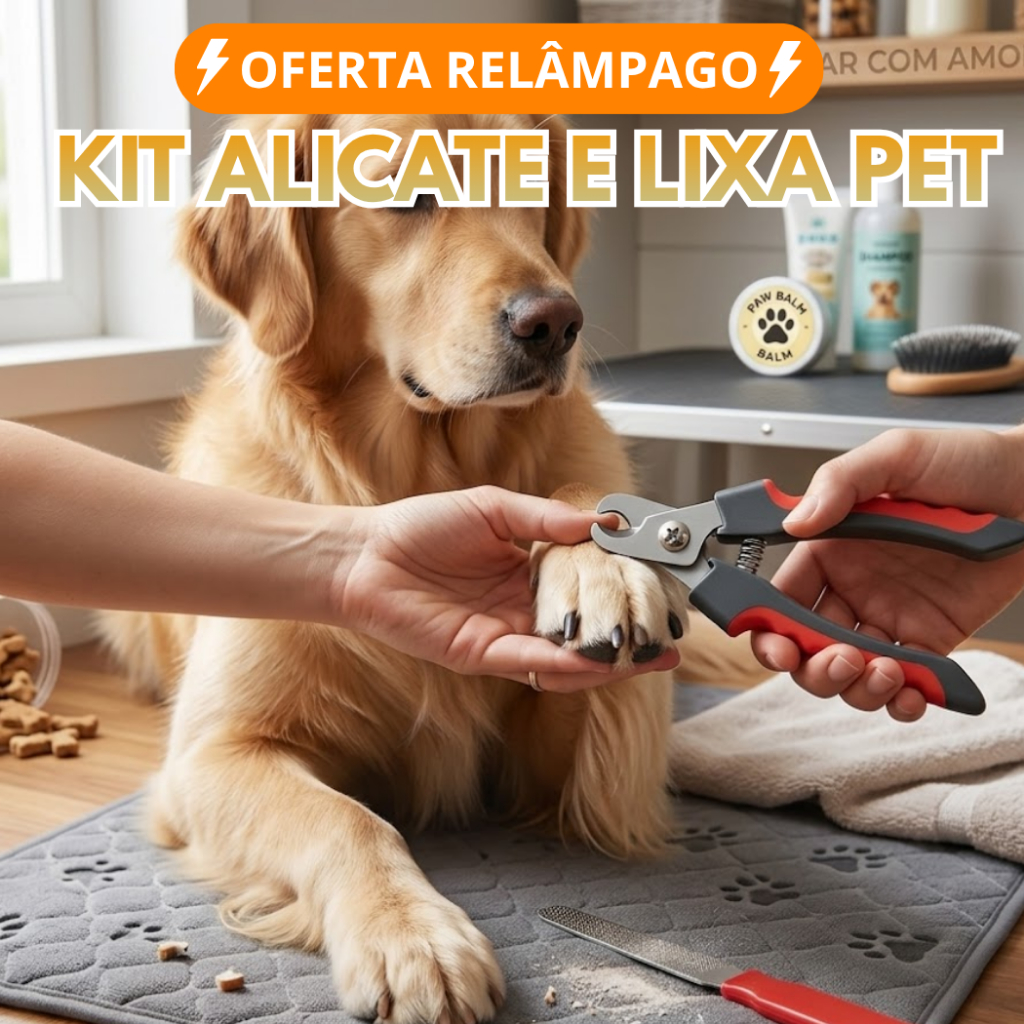 Kit Alicate e Lixa Pet Cortador de Unha Caes e Gatos Tesoura de Unha Media e Grande Seguro Cachorros Higiene