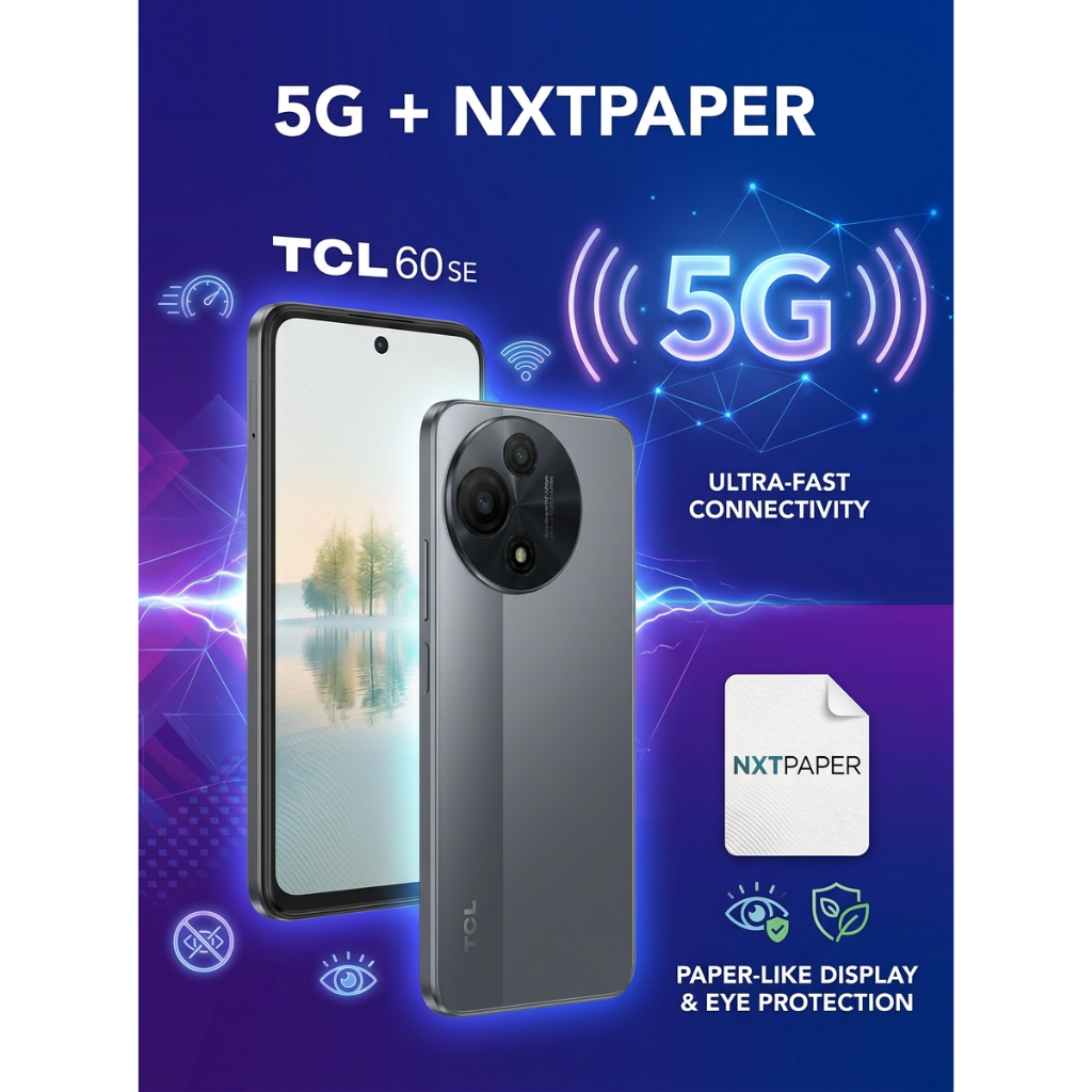 Smartphone TCL 60 SE Nxtpaper, 5G, 256GB, 8GB+10GB de RAM, Tela 6