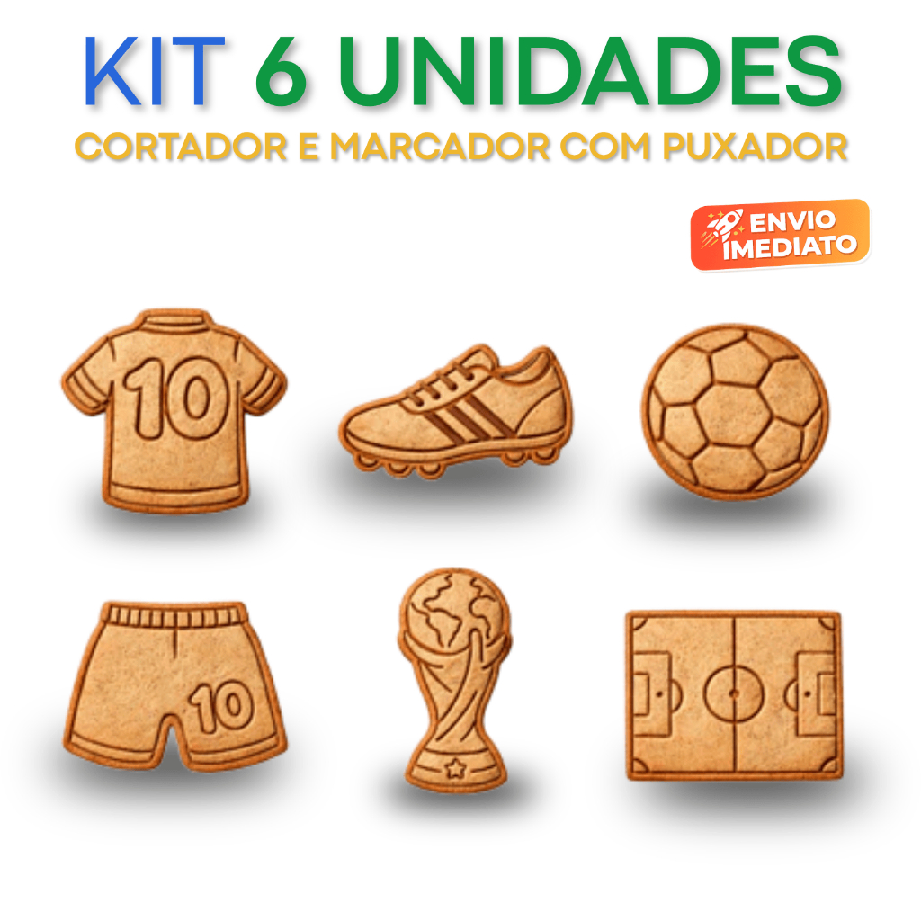Kit 6 Cortador Marcador c/ Puxador - Biscoito Cookie Copa Do