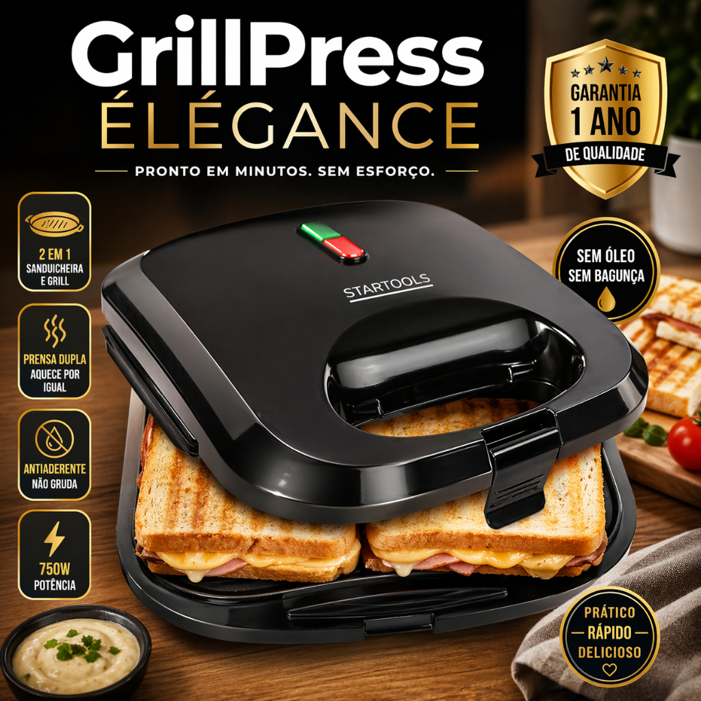 Sanduicheira Grill 2 em 1 Antiaderente 750W Prensa Dupla Ráp