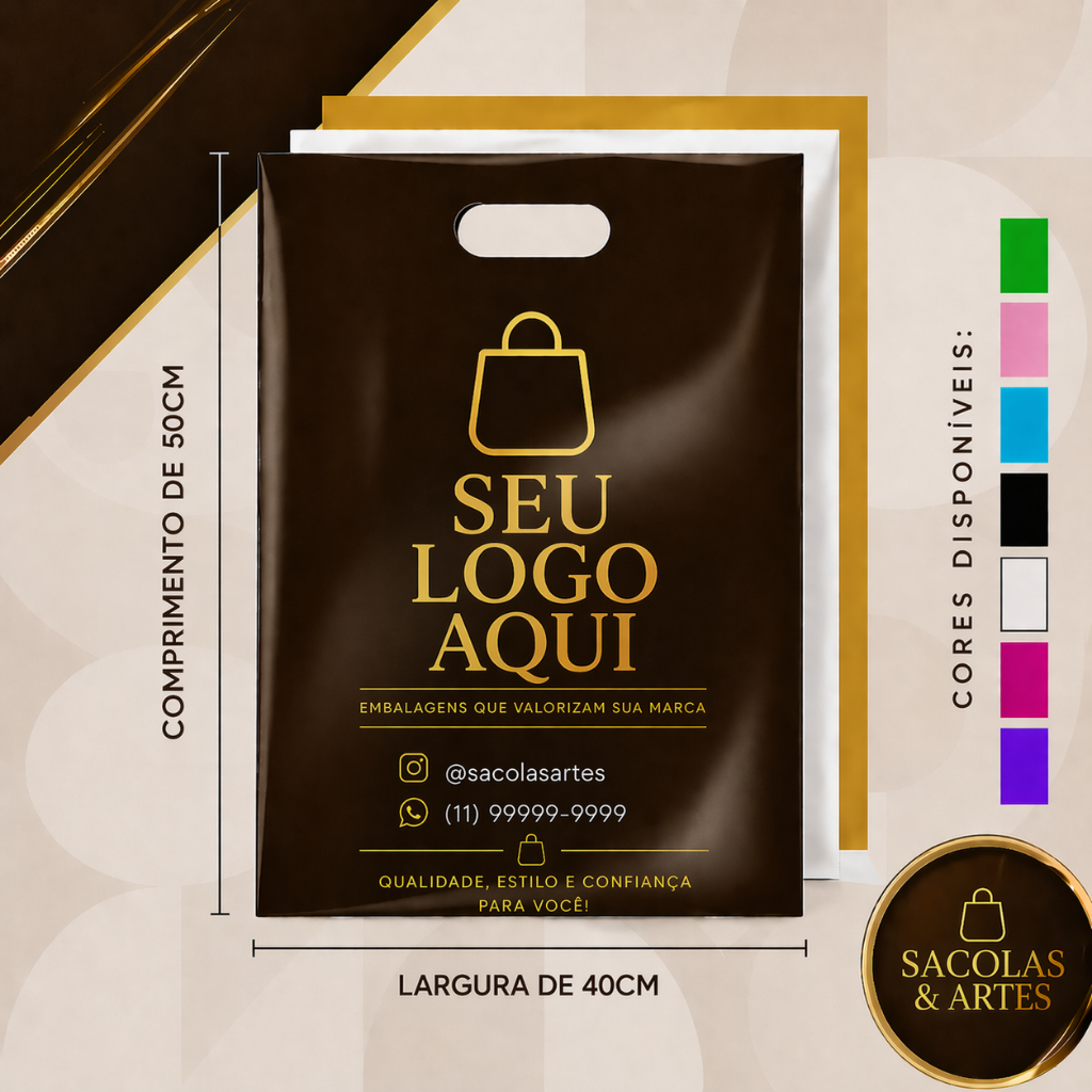 Sacolas Personalizadas 40x50cm com Logo – Alça Vazada (Boca de Palhaço ...