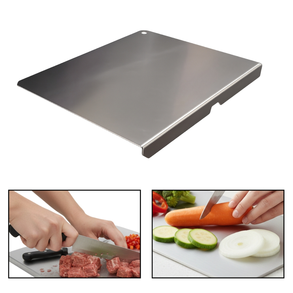 Tábua Inox 304 Nacional com Dobra 30x26 Encaixe na Mesa e Bancada Corte Carne Churrasco Ecosul