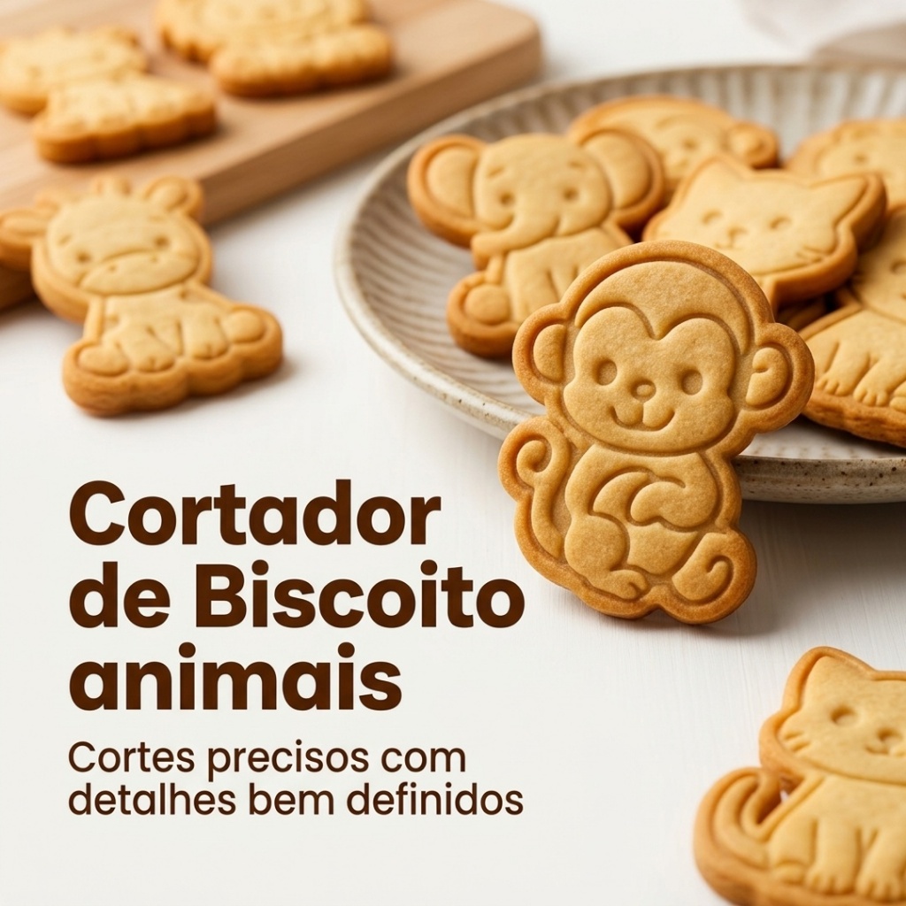 Kit 5 Cortadores de Biscoito Infantil Animais Fofinhos Corta