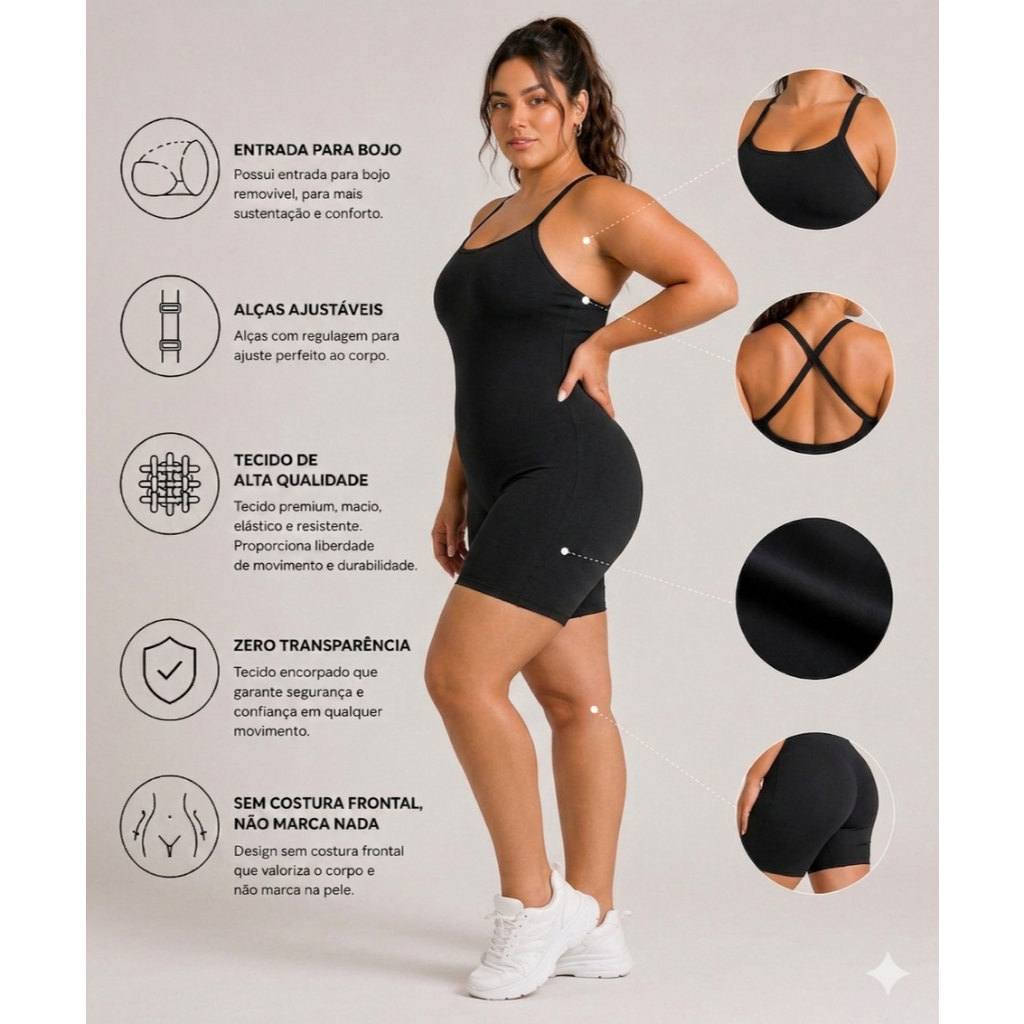 Macaquinho Plus Size ZERO TRANSPARÊNCIA Macacão Tecido grosso