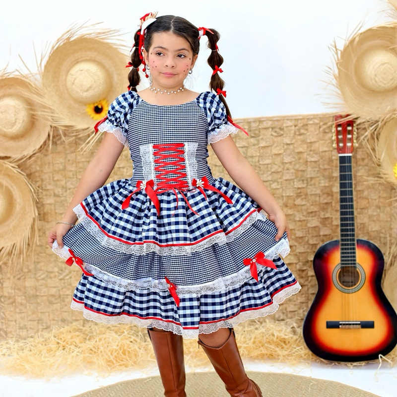 Vestido Festa Junina Infantil Luxo Patchwork Rodado com Babados e Renda ...