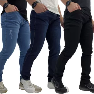 Kit com 3,2 e 1 Calça Jeans Skinny Masculina Com Lycra Estica Muito
