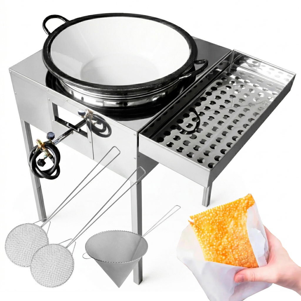 Fogão Fritador Fritadeira Aço Inox Com Tacho 18 Escorredor