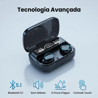 Fone Bluetooth M10 Sem Fio 5.3 com Display LED Touch Redução de Ruído à Prova d'Água Esportivo