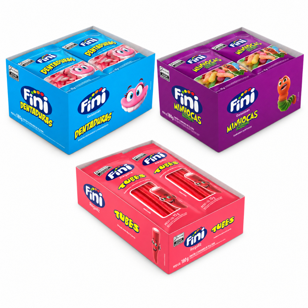 Kit Com 3 Mini Fini Sortidos 180g Cada, Dentadura, Minhoca Azedinha e ...