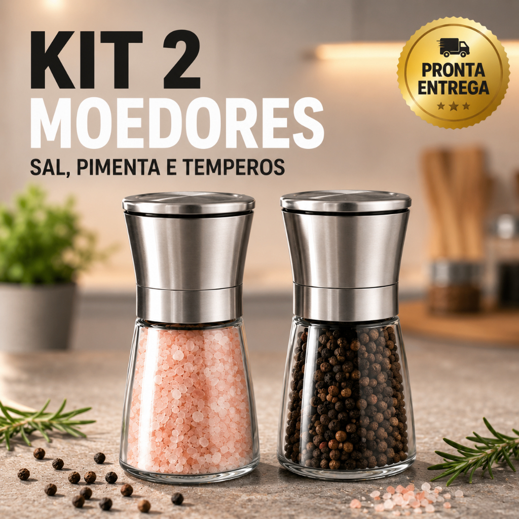 Kit 2 Moedores Pimenta Sal Grosso Temperos Manual Ajustável 