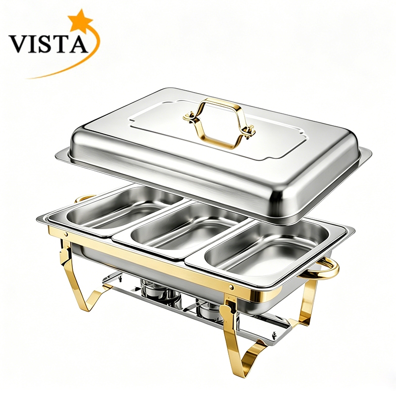 Rechaud Profissional em Inox com Borda Dourada 12L - 1, 2 ou