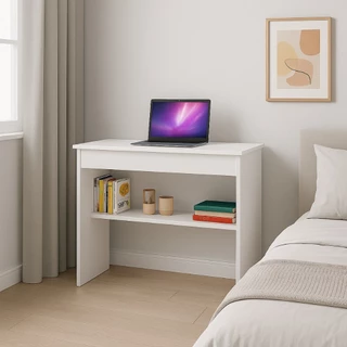 Mesa Home Office com Prateleira para Notebook, Estudos, Livros e Ambientes Compactos Funcional