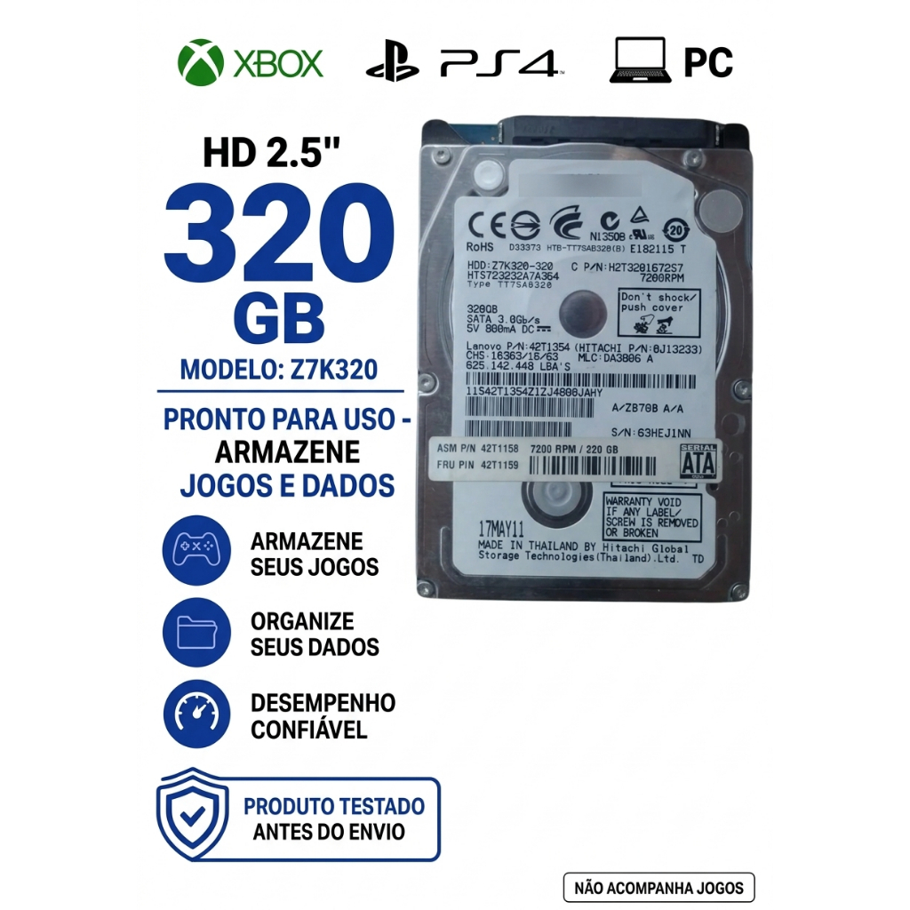 Hd Notebook 320gb 2,5 Sata Hitachi Z7K320-320 7200RPM | Shopee Brasil