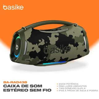Caixa de Som Portátil Basike Rad438 Bluetooth 200W Graves Fortes 18000mAh À Prova D'água RGB e TWS