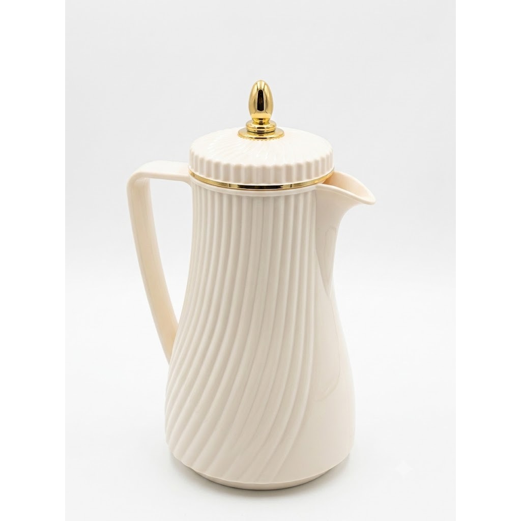 Garrafa Térmica 1L Decorativa Tampa Dourada Branca - Café Chá T