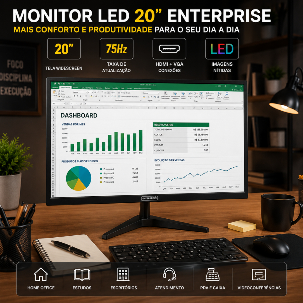 Monitor 20 Polegadas Enterprise 20WEV-KAN Preto 75Hz HDMI VGA HD ...