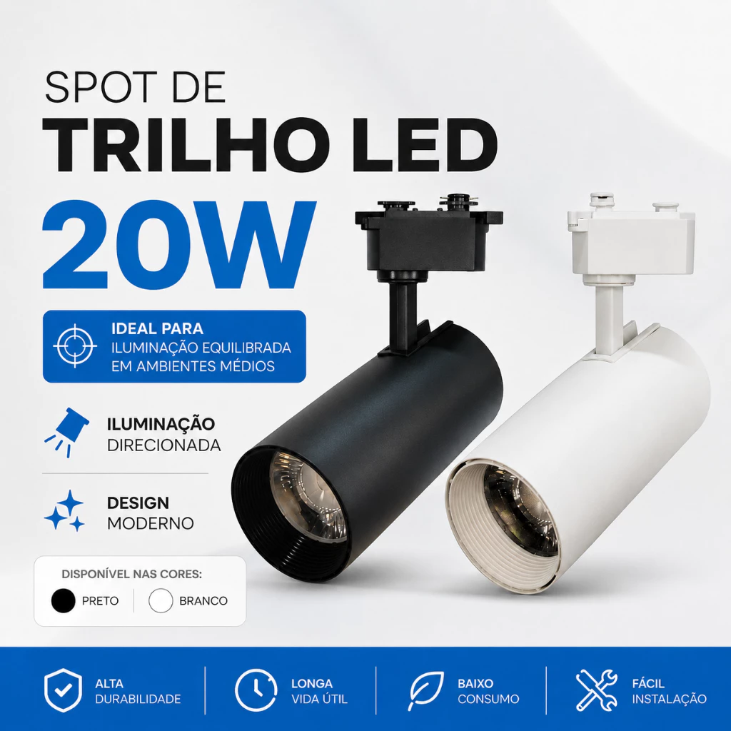 Spot para Trilho Eletrificado Luminaria Led 20w Direcionável Direcional 3 Cores