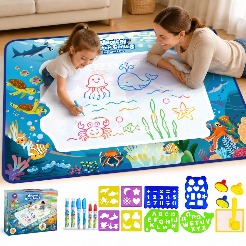 Tapete de Água Mágico Brinquedo Educativo para Criatividade Reutilizável com 3 Canetas