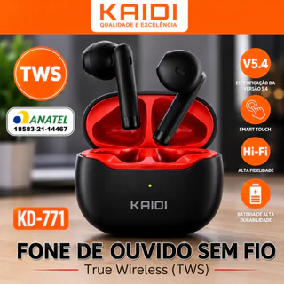 Fone Bluetooth TWS Kaidi KD-771 Sem Fio V5.4 Hi-Fi + Case Carregador Envio Rápido.