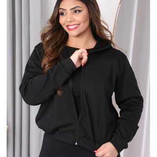 Blusa Casaco Moletom Poliester Femenina Lisa com Ziper Colorido