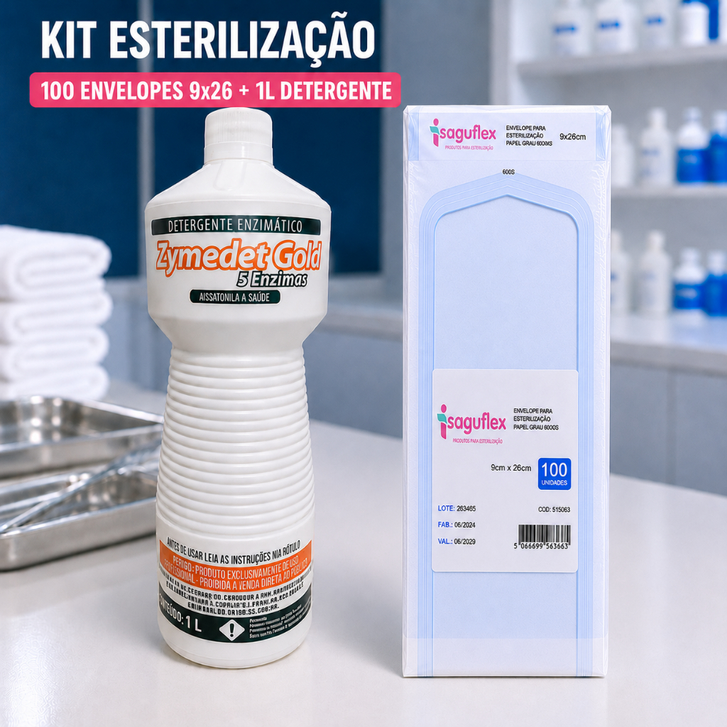 Detergente Enzimático 1L 100 Envelope Para Esterilização 9x26cm