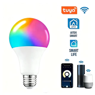 Lâmpada LED inteligente compatível com os sistemas AITEKSMART, SMARTLIFE e Tuya - Soquete E27, RGB, 15W