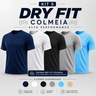 Kit 5 Camisetas Masculina Dry Fit Premium Raglan Respirável Leve Academia Musculação Corrida Fitness Casual.