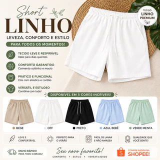 Kit 2 Short Bermuda Masculina Linho Moda Praia Premium Adulto Mauricinho